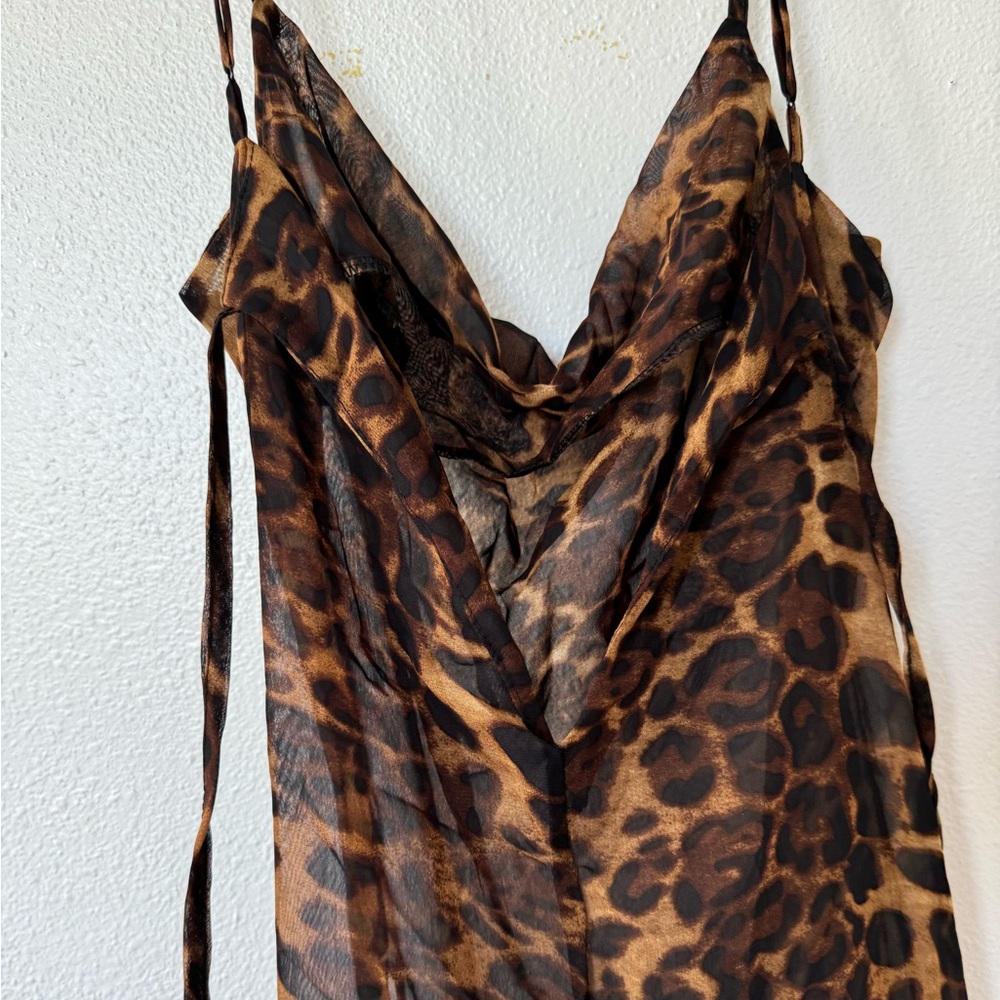 MICAS Leopard Print Sheer Draped Maxi Dress - Size L